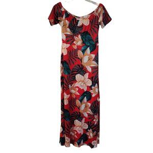 Red Green Floral Swim Cover-up Dress Women Size S Tropical Beach Vacation